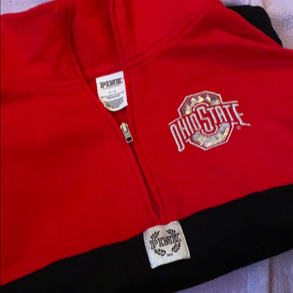 Victoria’s Secret PINK Brand Ohio State Quarter Zip Sweatshirt with Glitter Logo
